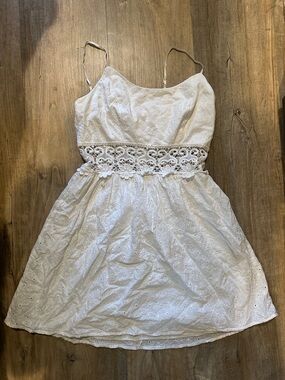 Girls' White Eyelet Dress with Lace Waist